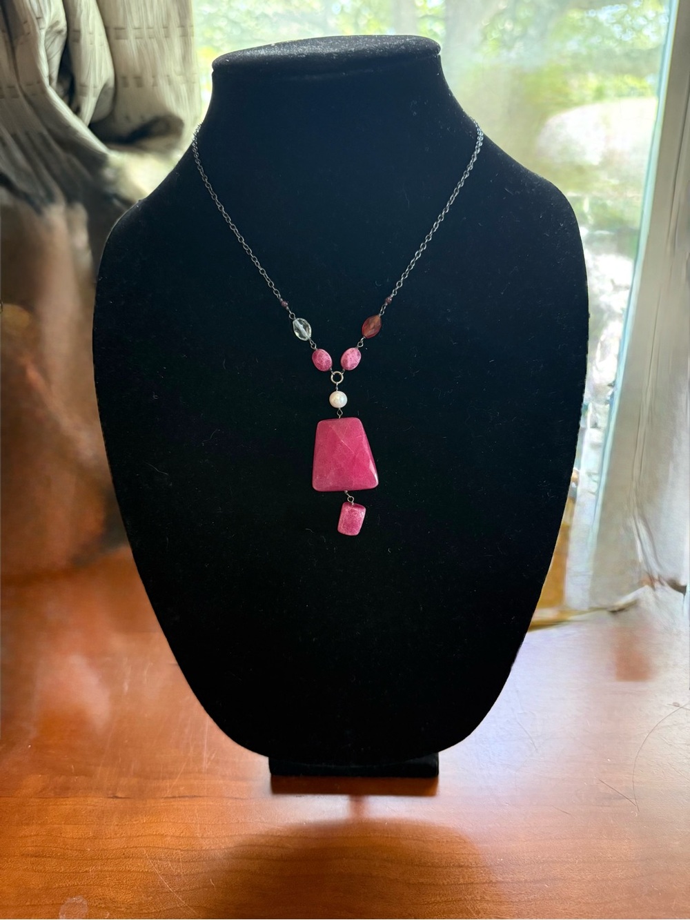 Retired Silpada Gemstone Necklace featuring Pink Ruby-Jade Pendant